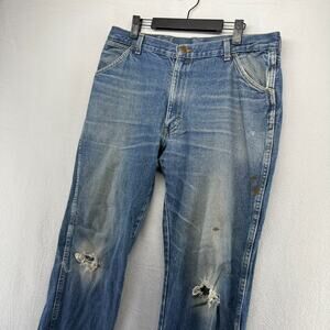 Vintage Big Ben Jeans Fits 34x31 Blue Dark Whisker Faded Distressed Thrashed y2k